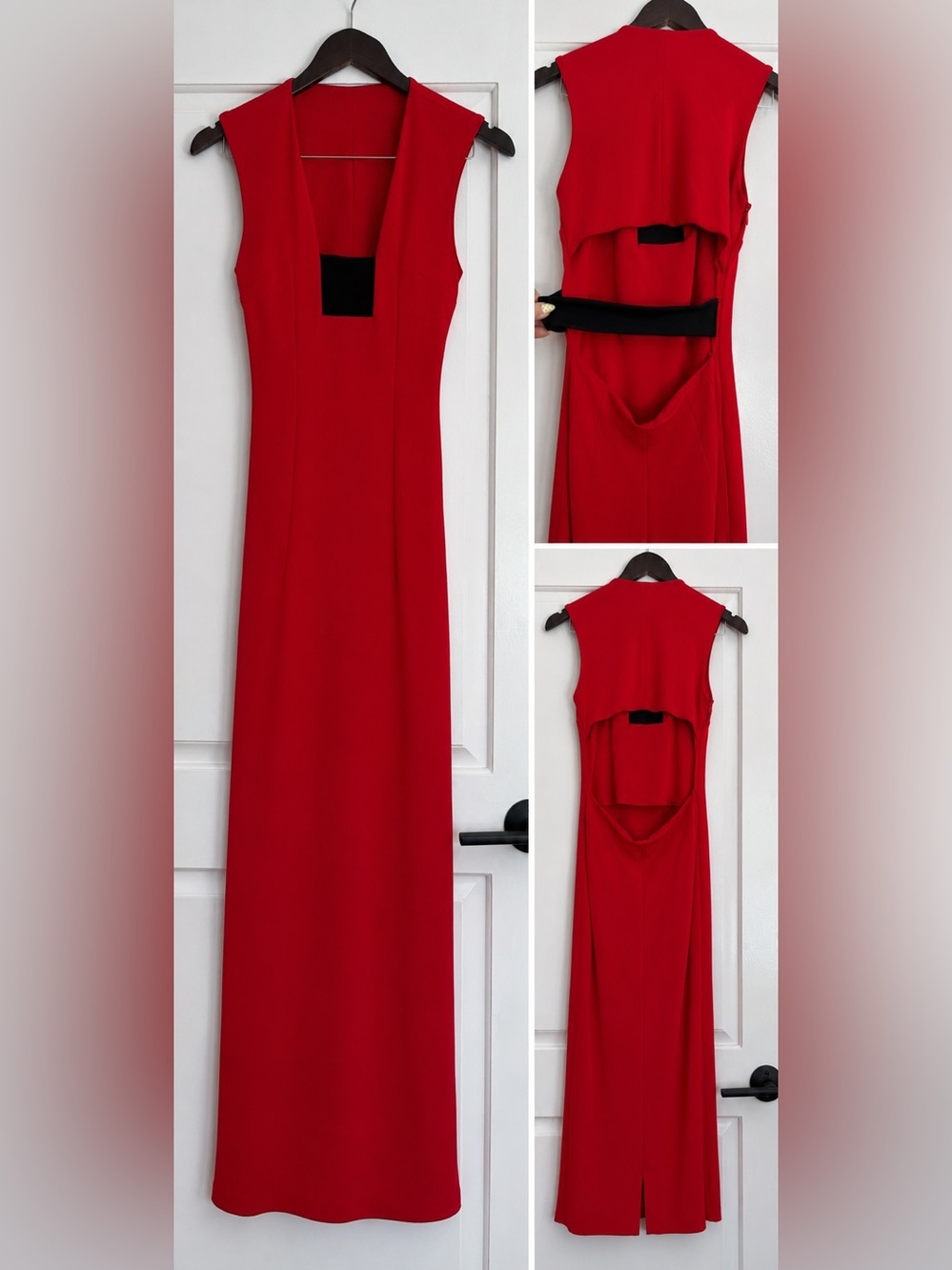 Red Sleeveless Straight Maxi Dress with Square Cutout